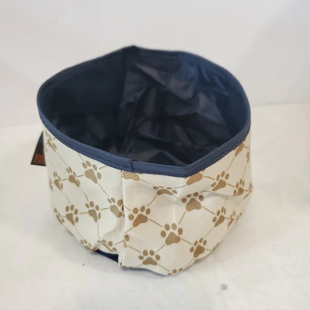 Canvas Travel Pet Bowl with Paw Print